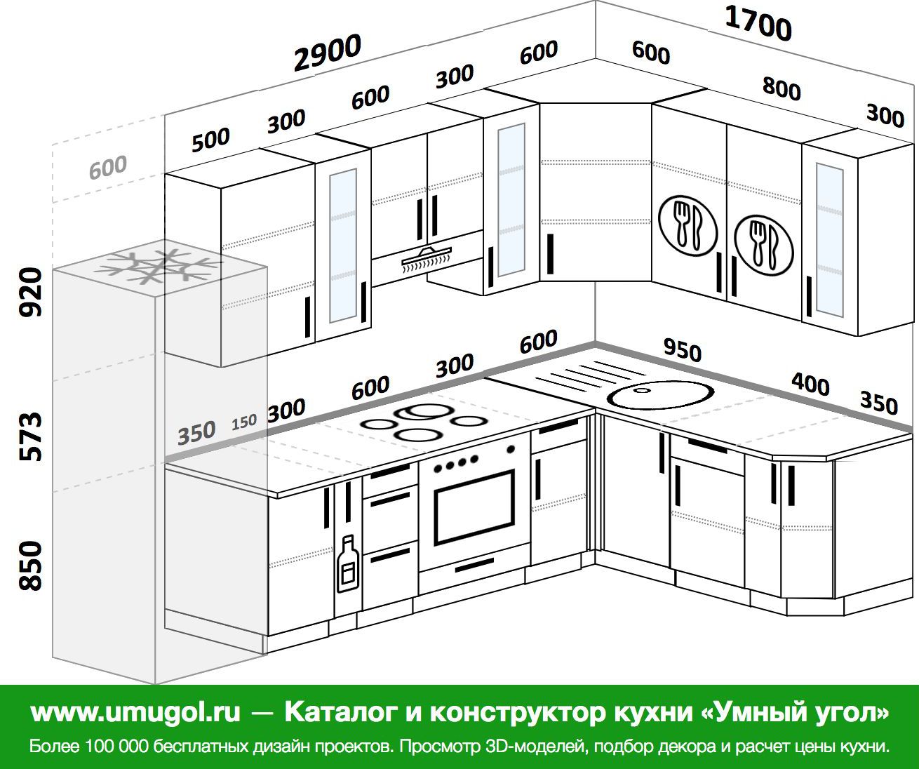 Планировка угловой кухни