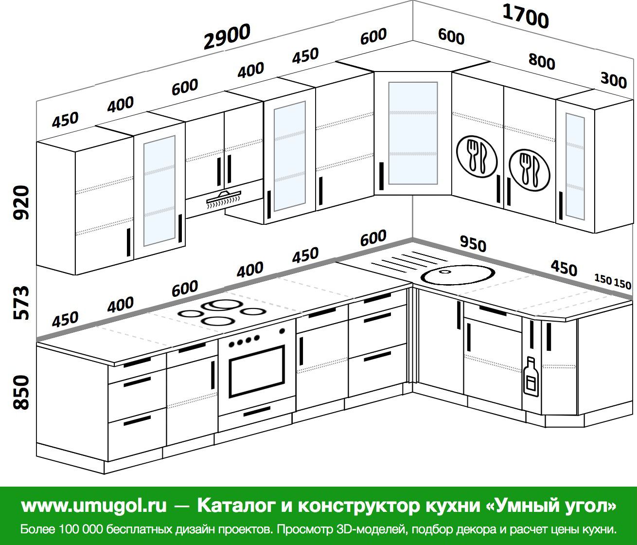 Угловая кухня планировка с размерами