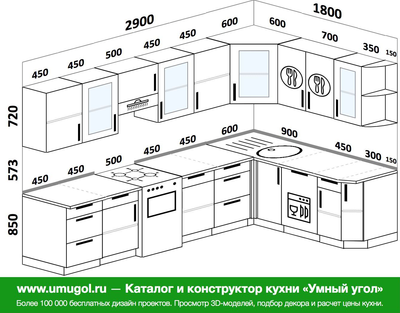 размер угловой кухни 180 на 180