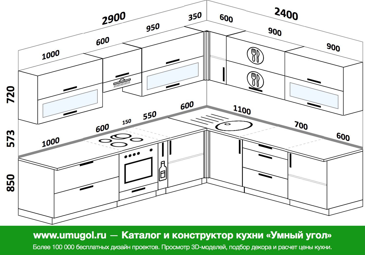 размеры угловой кухни с угловой