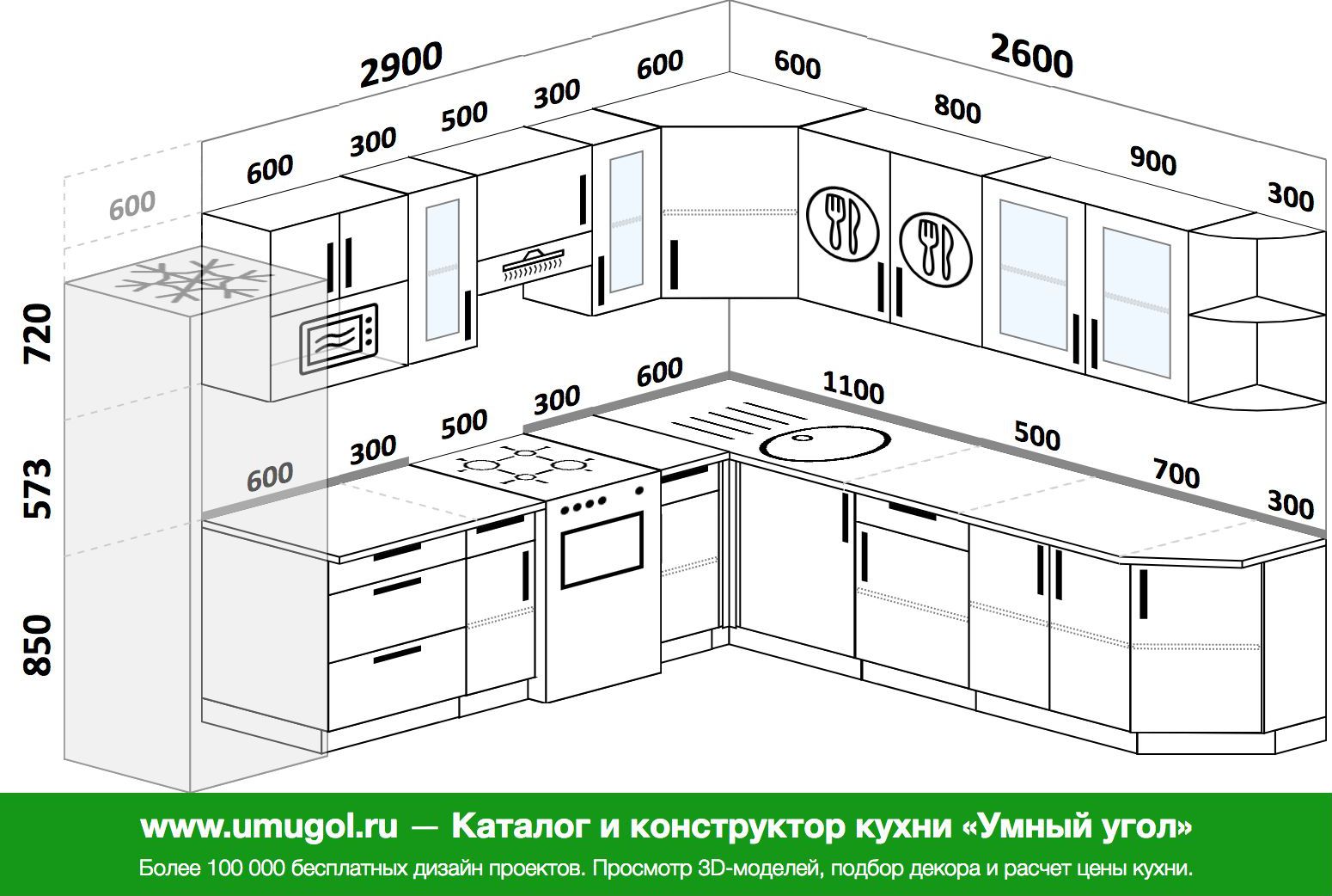 Планировка угловой кухни