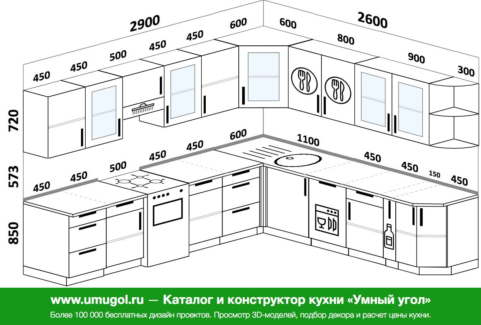 Планировка угловой кухни