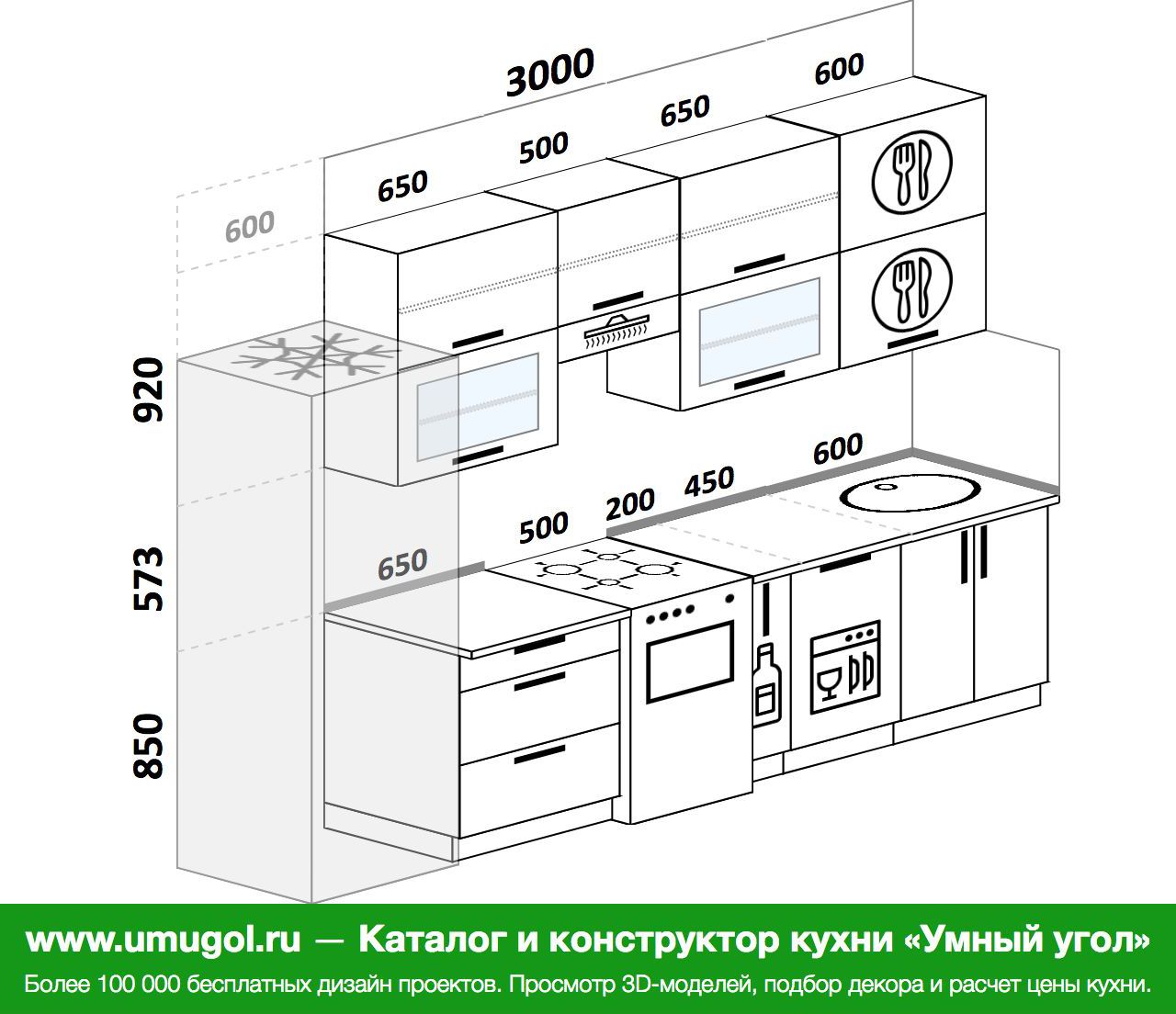 Планировка прямой кухни