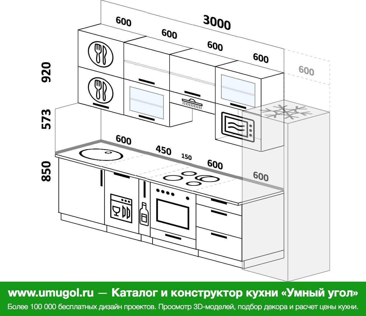 Проект прямой кухни с посудомойкой