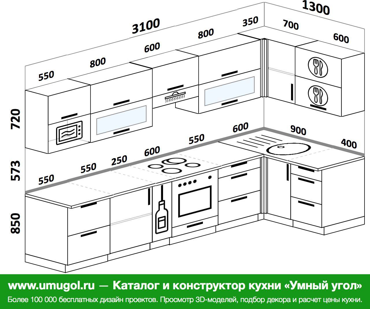 Современные угловые кухонные гарнитуры с размерами