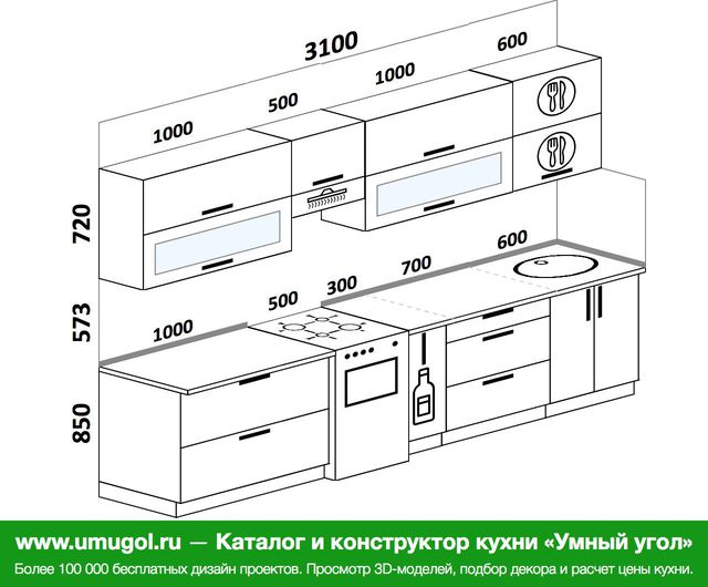 Проект прямой кухни с размерами