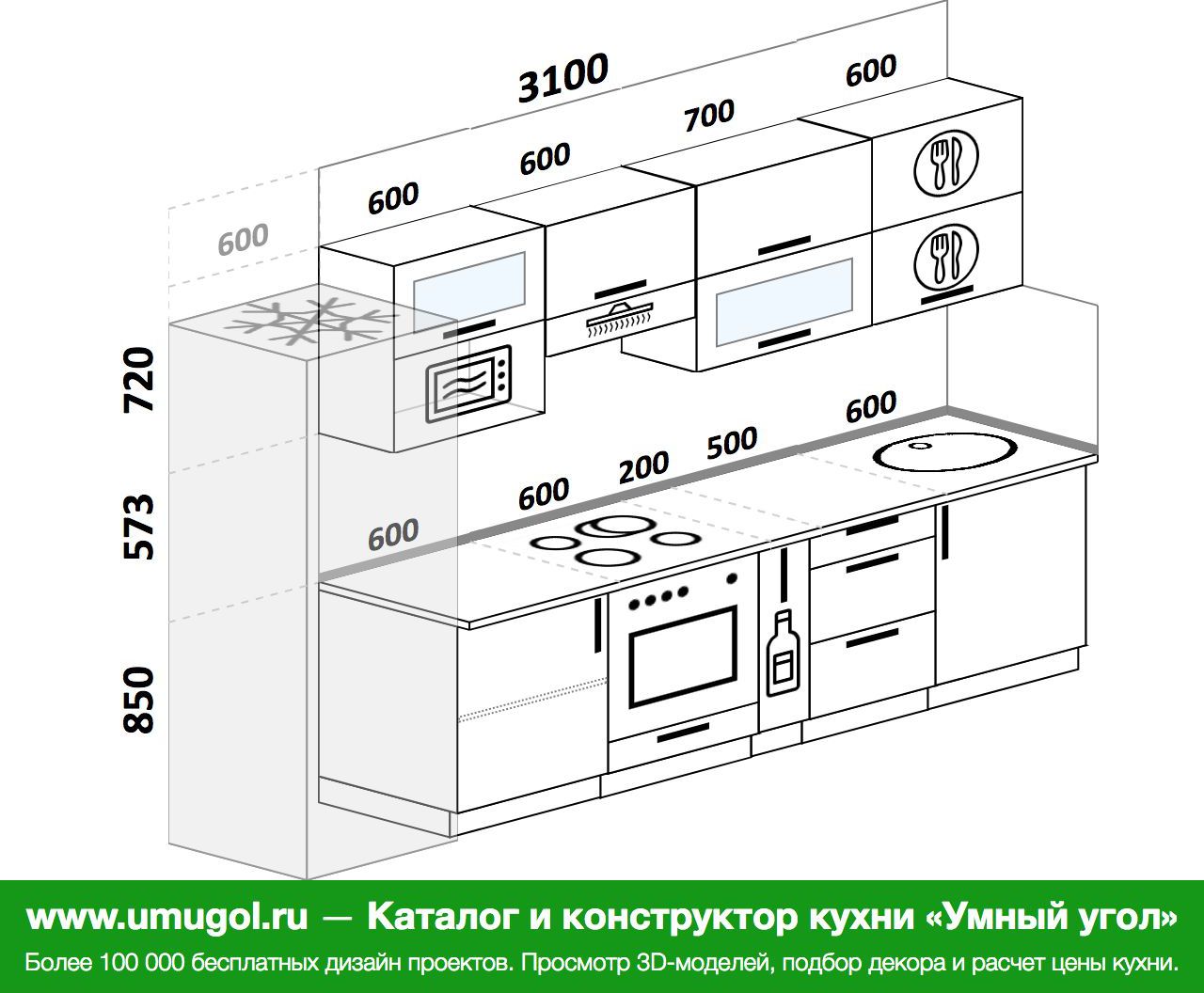 Планировка прямой кухни