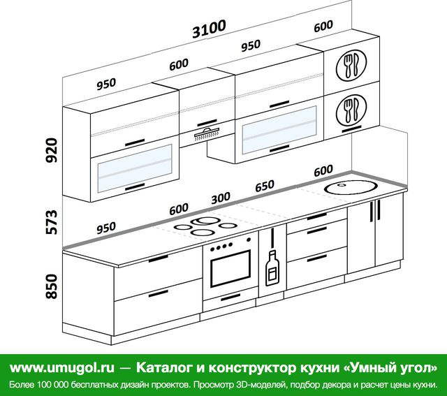 Проект прямой кухни с размерами