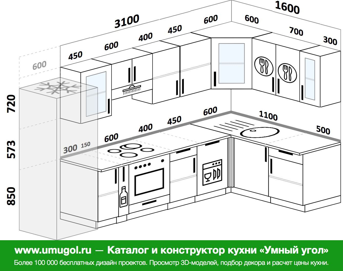 Планировка гарнитура 3100 на 2300