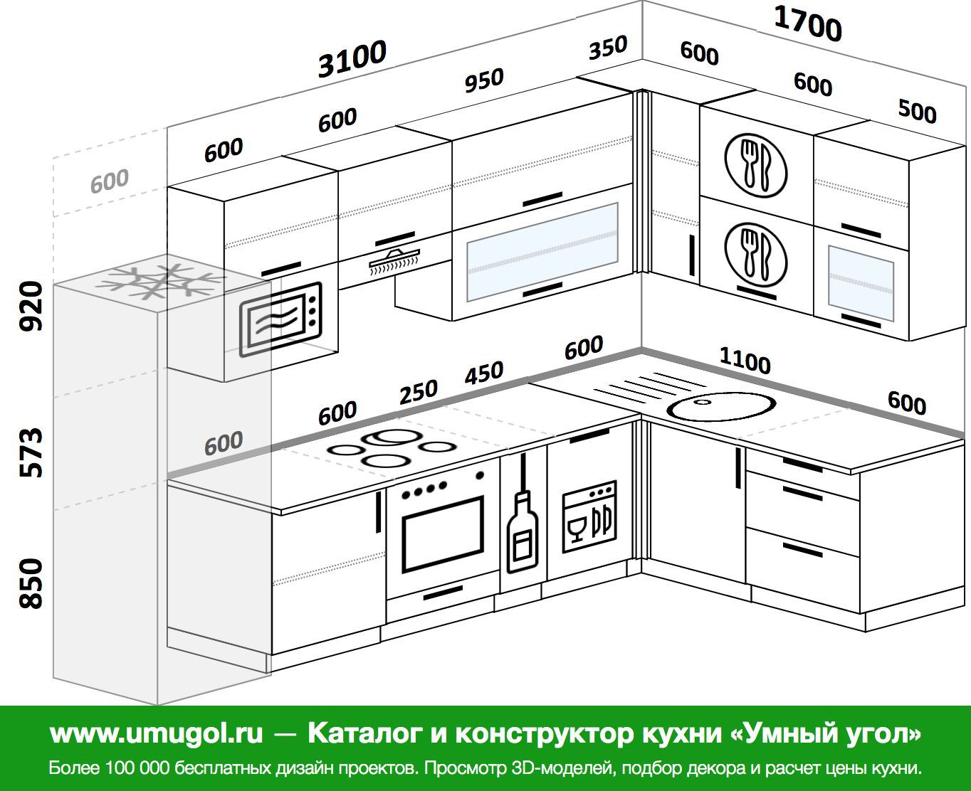 Кухня угловая 2.8 на 1.8 угловая проект