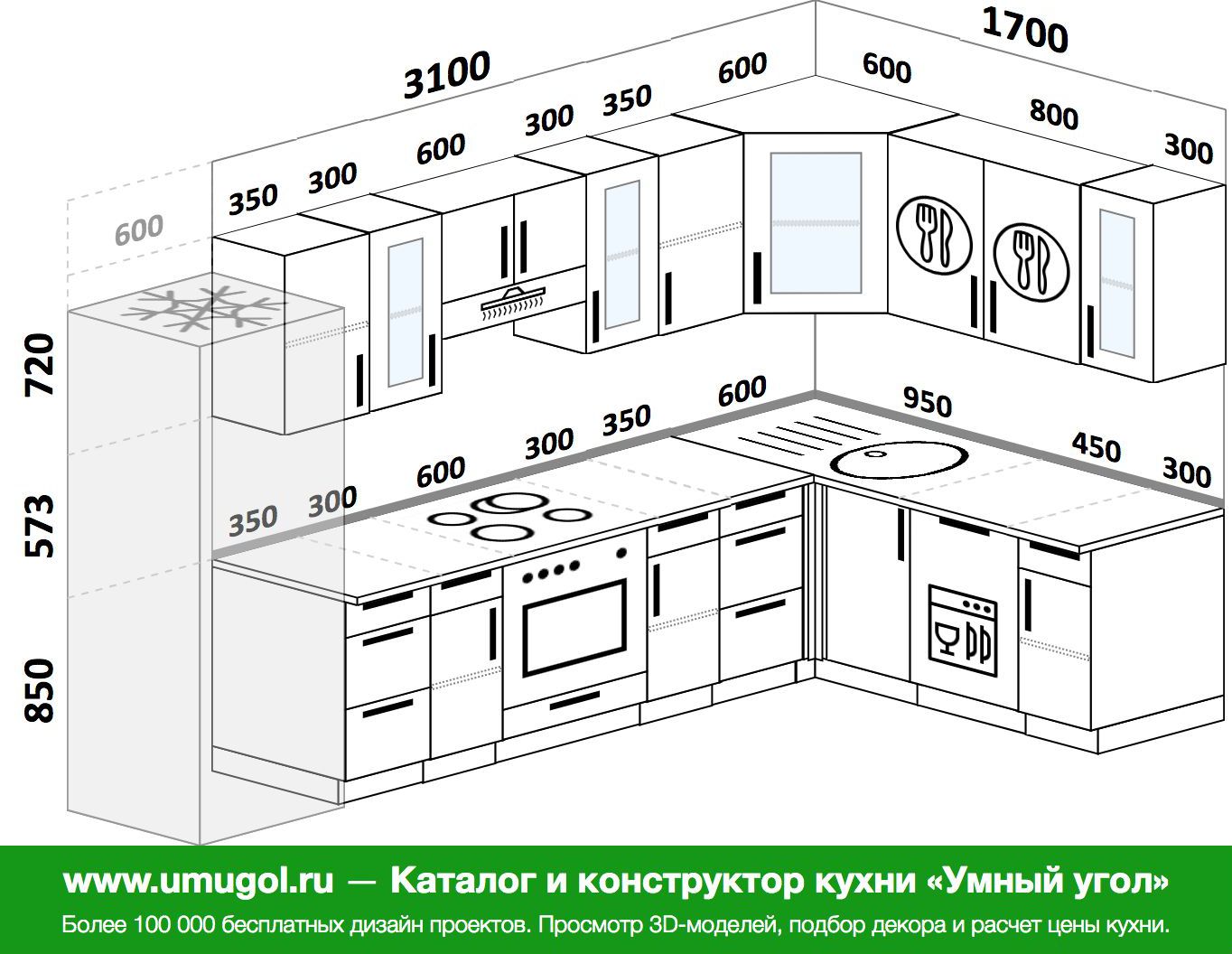 Угловые кухни 3100на1500