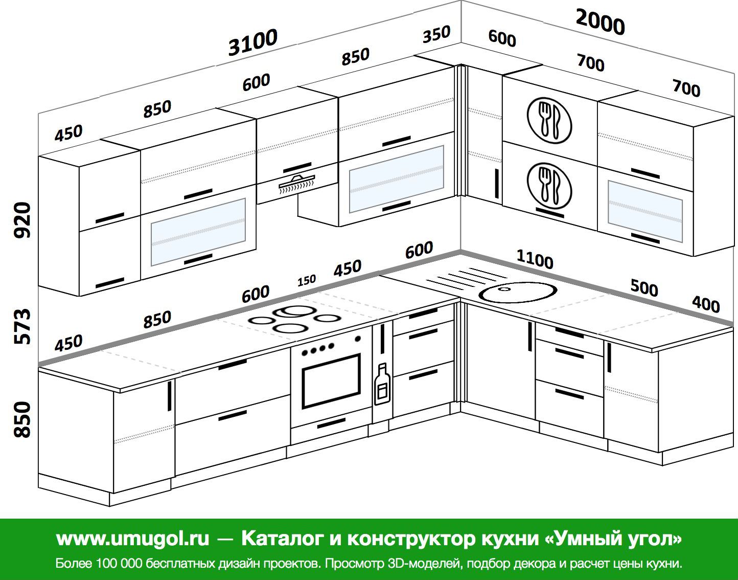 Угловые кухни 3100на1500