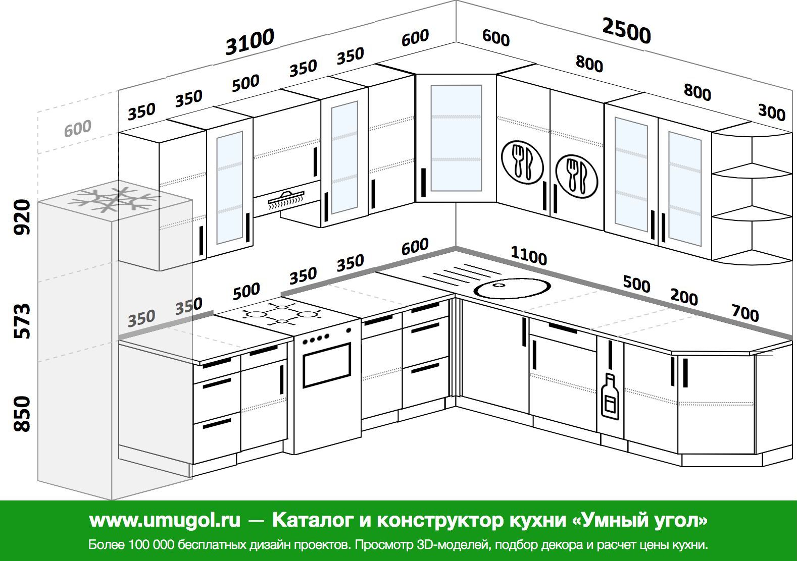 установка угловой кухни размеры