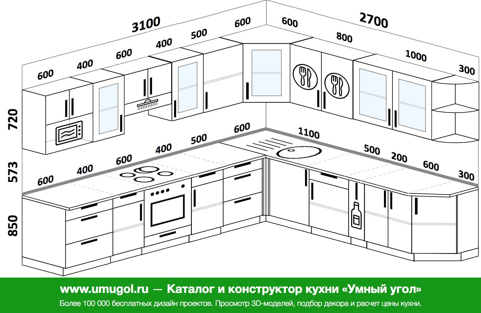 Кухня 6м2 угловая схема