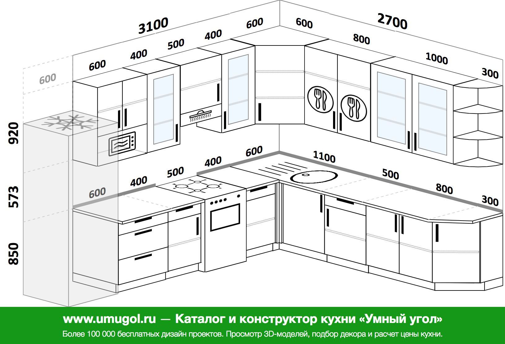 Угловая кухня Размеры