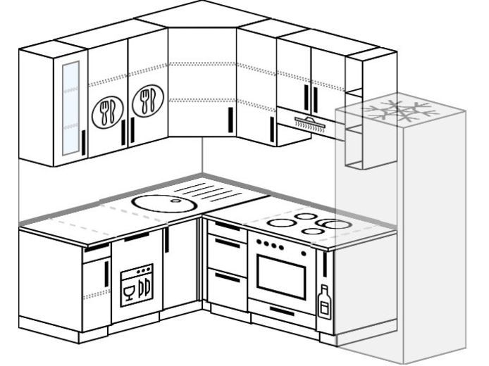 Размеры раковин встраиваемой кухни. Планировка угловой кухни. Эскиз кухни угловой. Угловая кухня с холодильником с размерами. Планировка маленькой угловой кухни с посудомойкой.