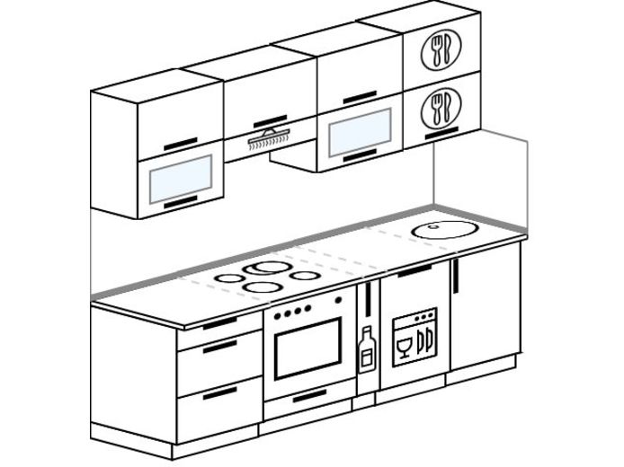 Проект кухни 3 метра прямая с холодильником и посудомоечной машиной
