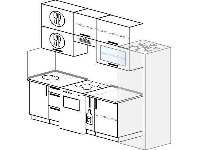 Проект кухни 3 метра прямая с холодильником и посудомоечной машиной
