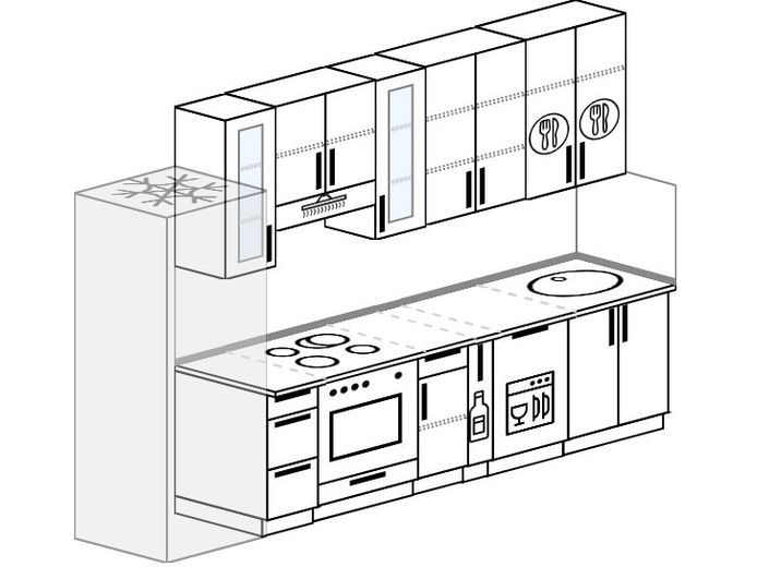 Прямая Кухня Дизайн С Холодильником