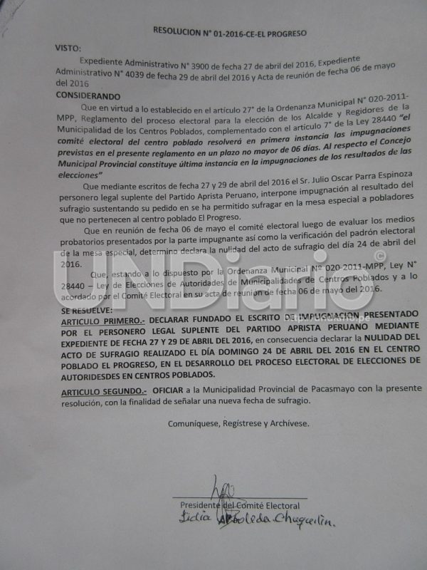 Resolución El Progreso