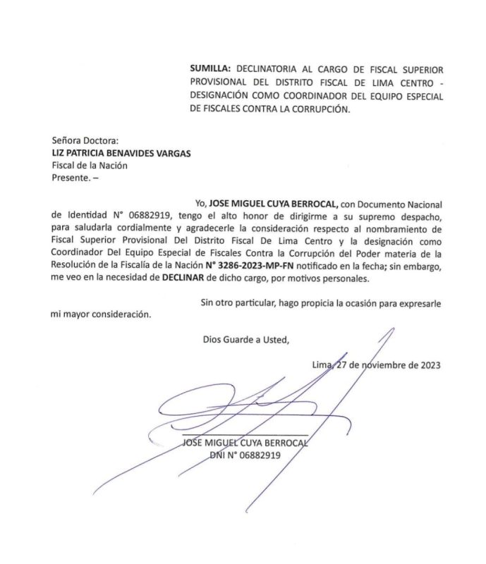 Cuya berrocal declina