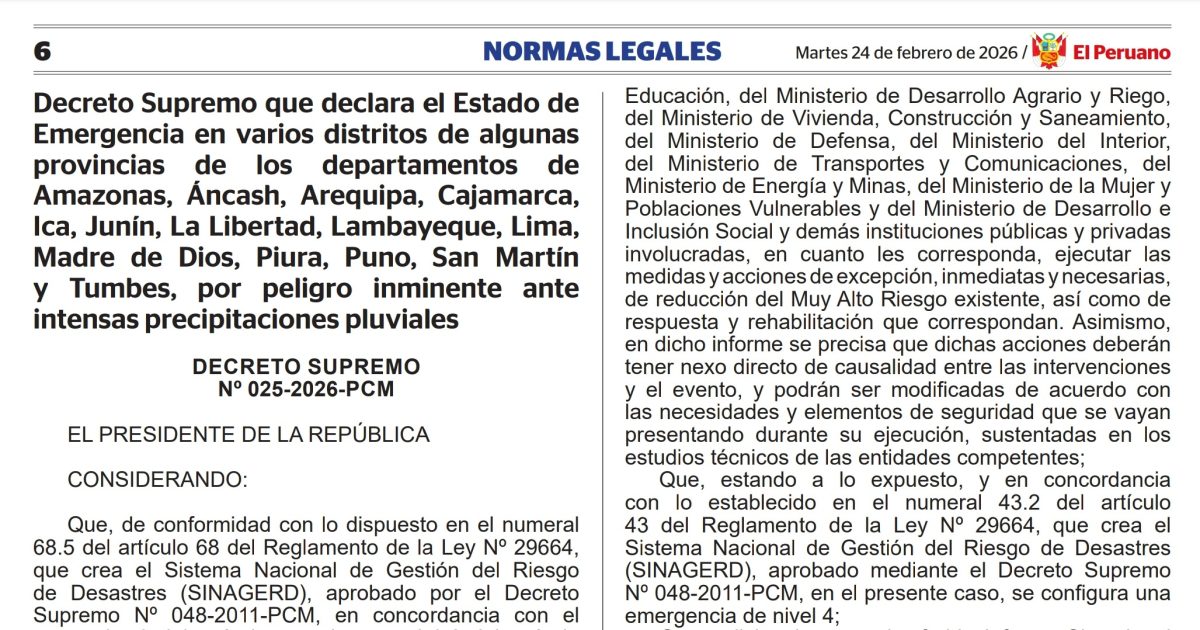 246 Distritos de 14 Departamentos Son Declarados En Emergencia por ...