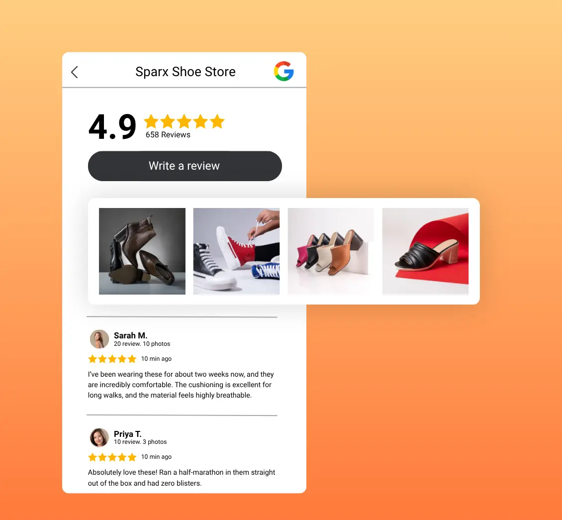 UpBlick Google Business Profile showing 4.9 star rating and customer reviews