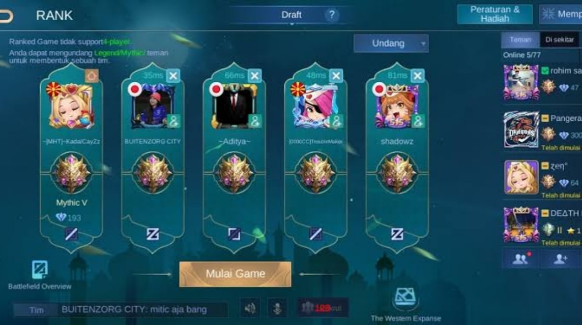 Lobby Full Mabar 5 orang di mobile legends