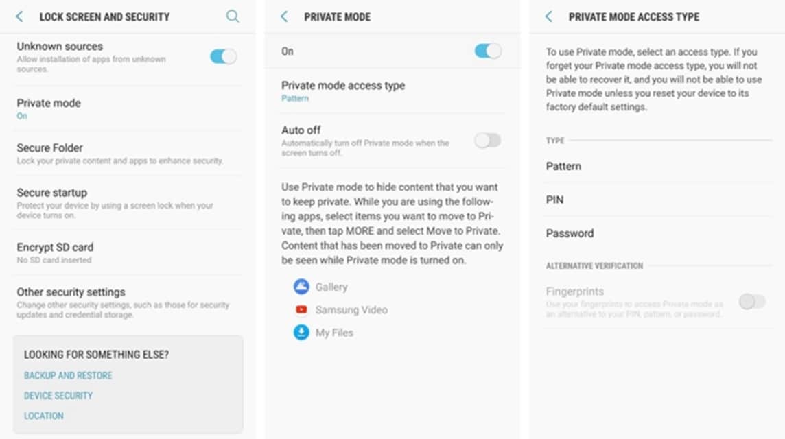 Samsung Private Settings