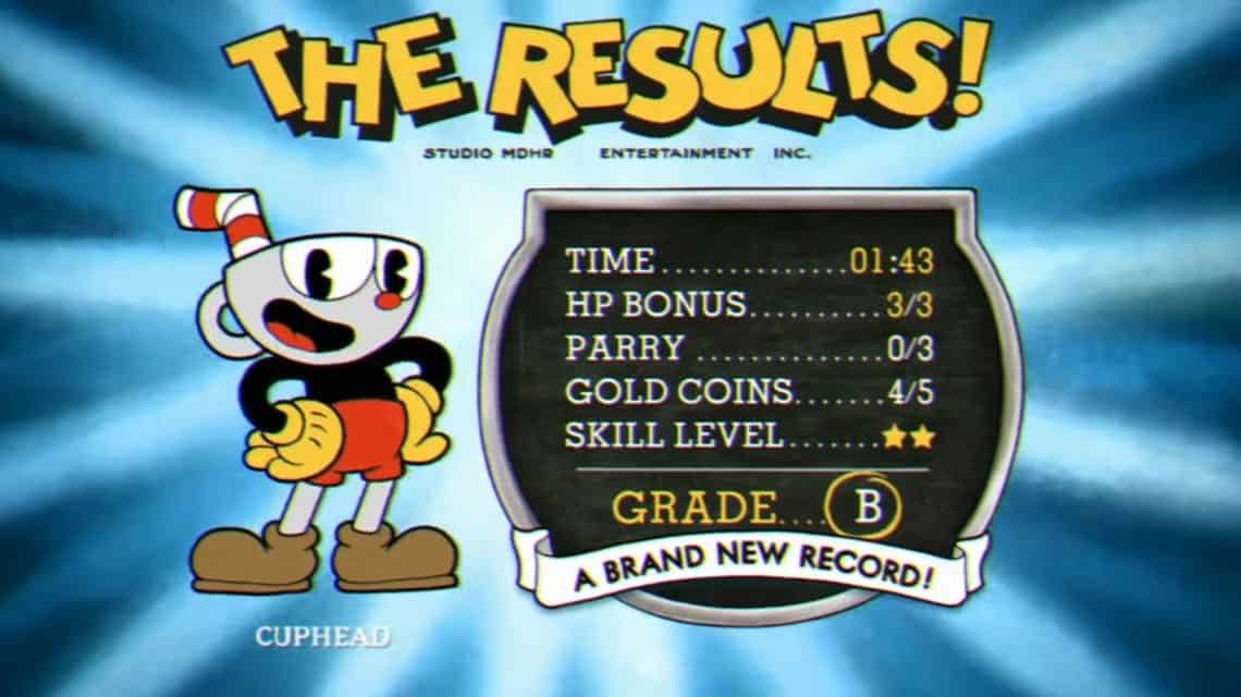 Cuphead Nintendo Switch - Scoreboard at the end of the level