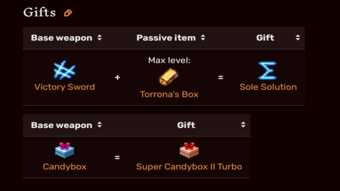 Vampire Survivor Weapon Evolution - Gift Combination