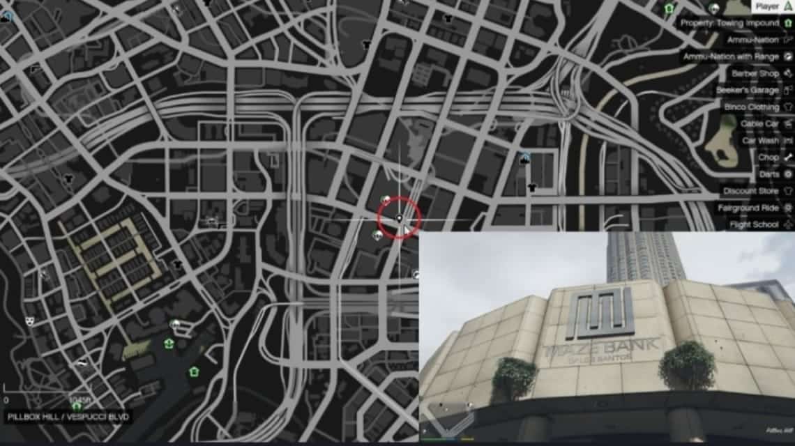 Where is the bank located in GTA 5 - Maze Bank Tower