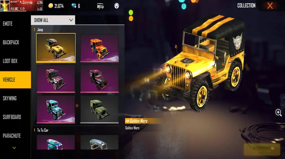 Golden Jeep FF skin