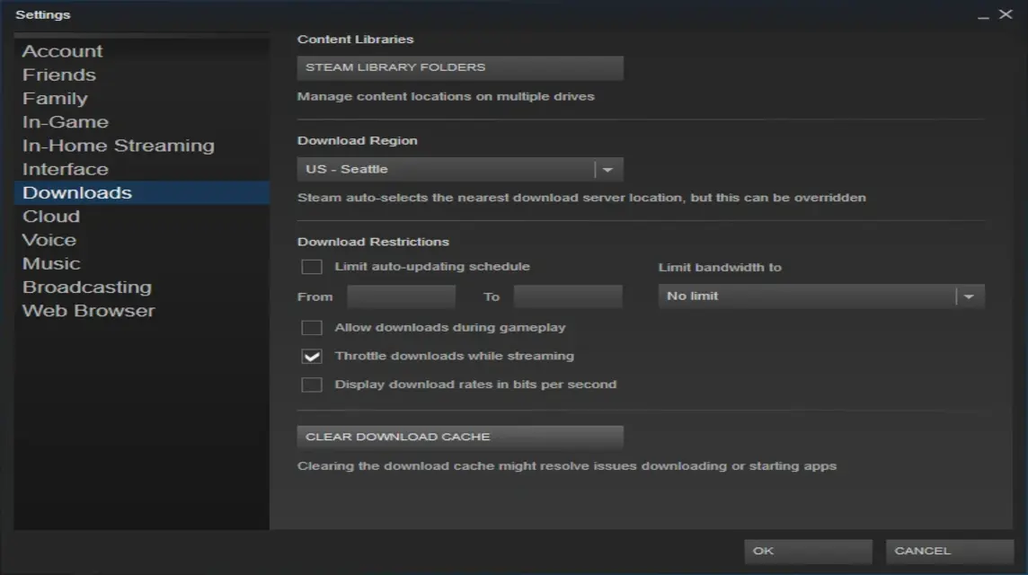 clear download cache on Steam