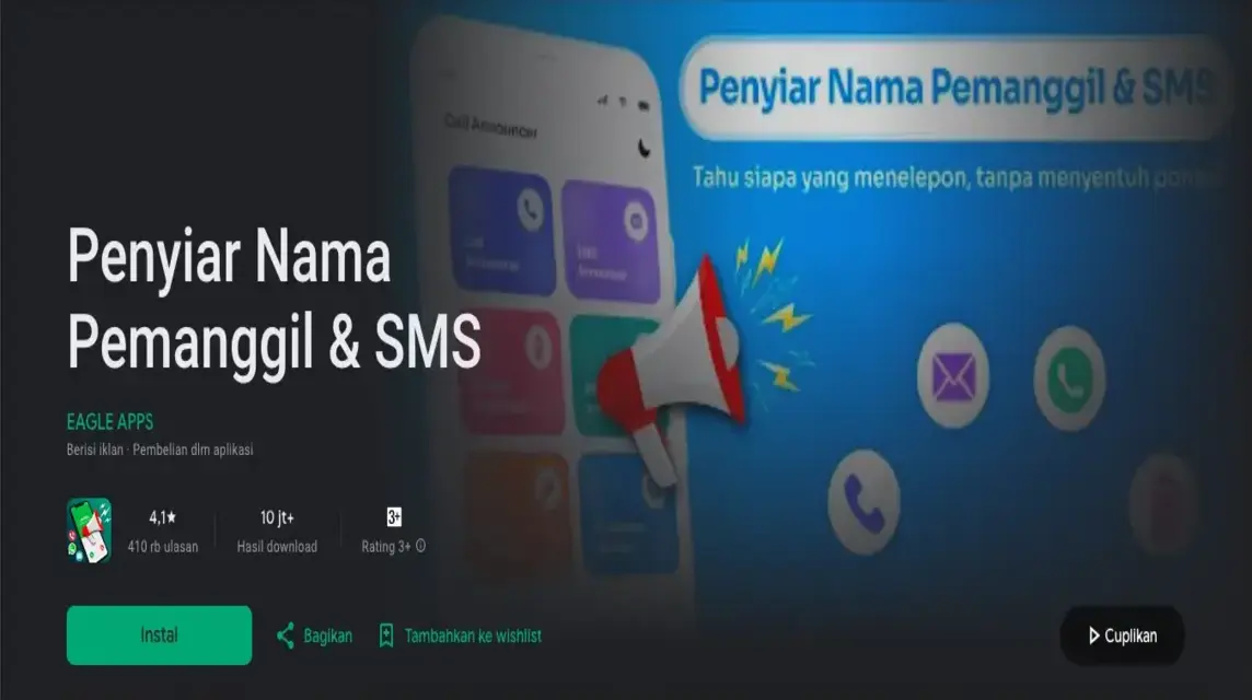 Aplikasi penyiar nama pemanggil dan SMS 