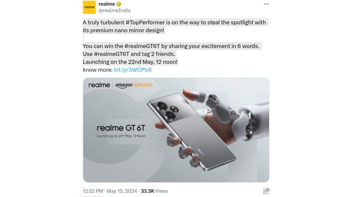 Realme GT 6Tの発売日を明らかにするティーザー