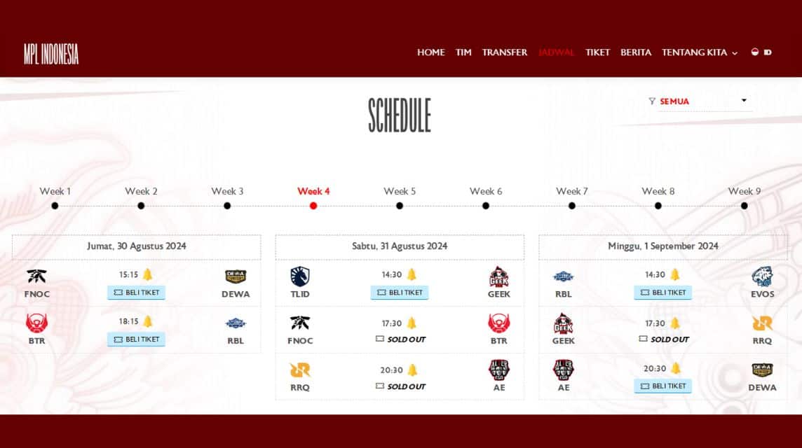 Jadwal MPL Minggu Ini