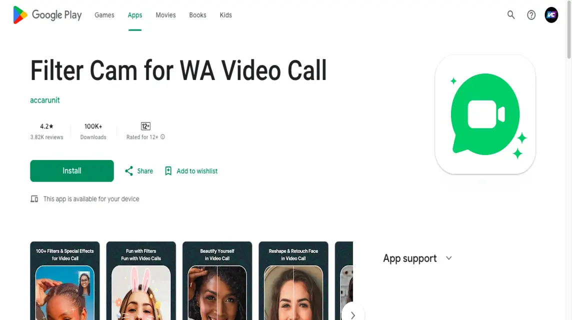 WA video call filter application