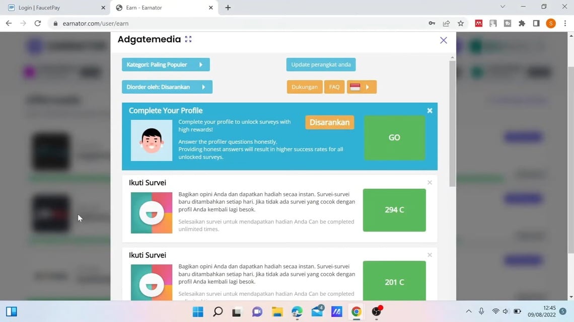 Earnator FF - Pengisian Survey