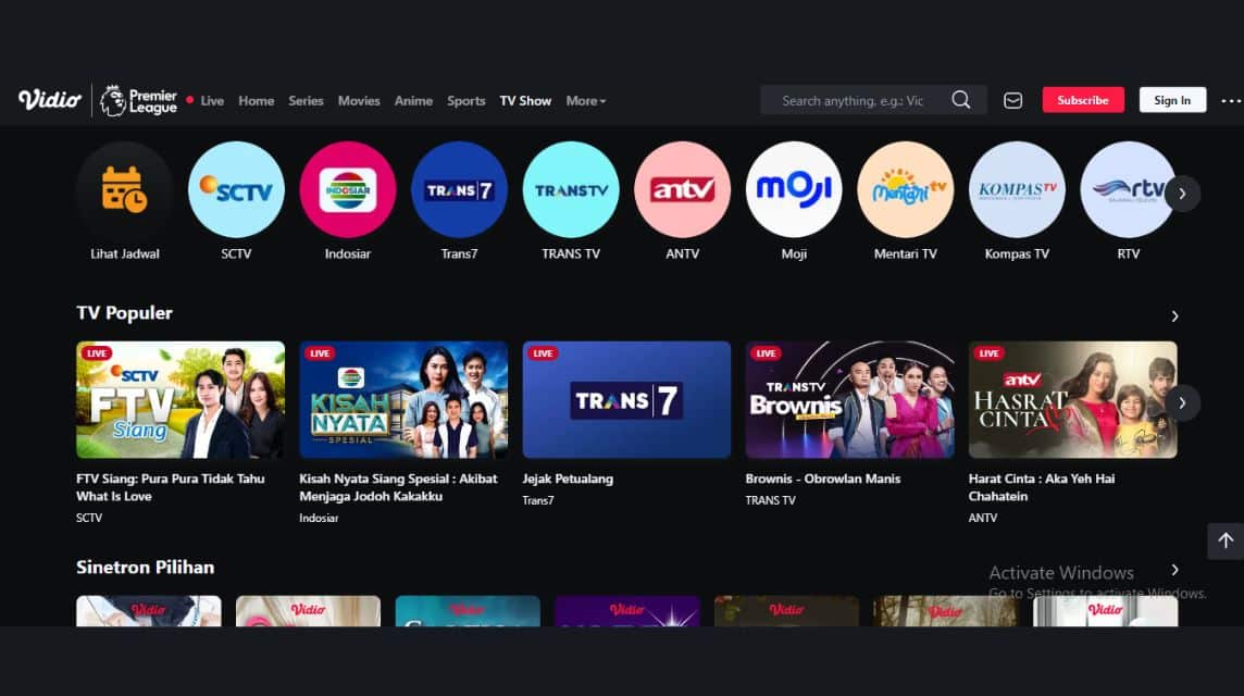 cara nonton tv di laptop melalui Vidio