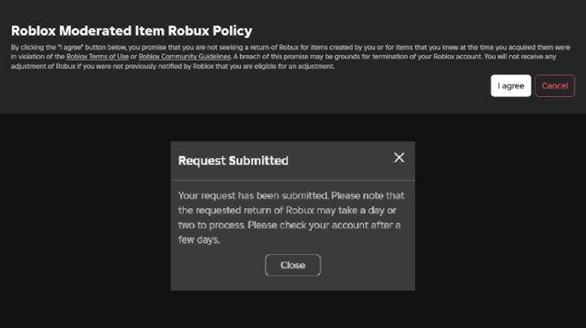 Robux moderated item policy