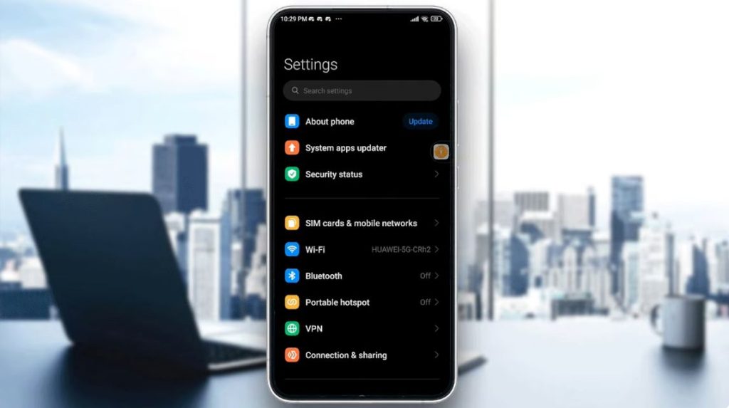 HP-Einstellungsmenü anzeigen