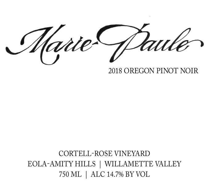 2018 Marie-Paule Pinot Noir, Cortell-Rose Vineyard, Sun Break Wines (93pts/Editors’ Choice, WE)