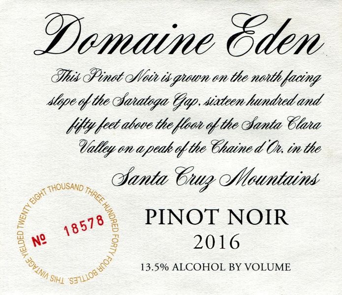 Domaine Eden 2016 Pinot Noir 