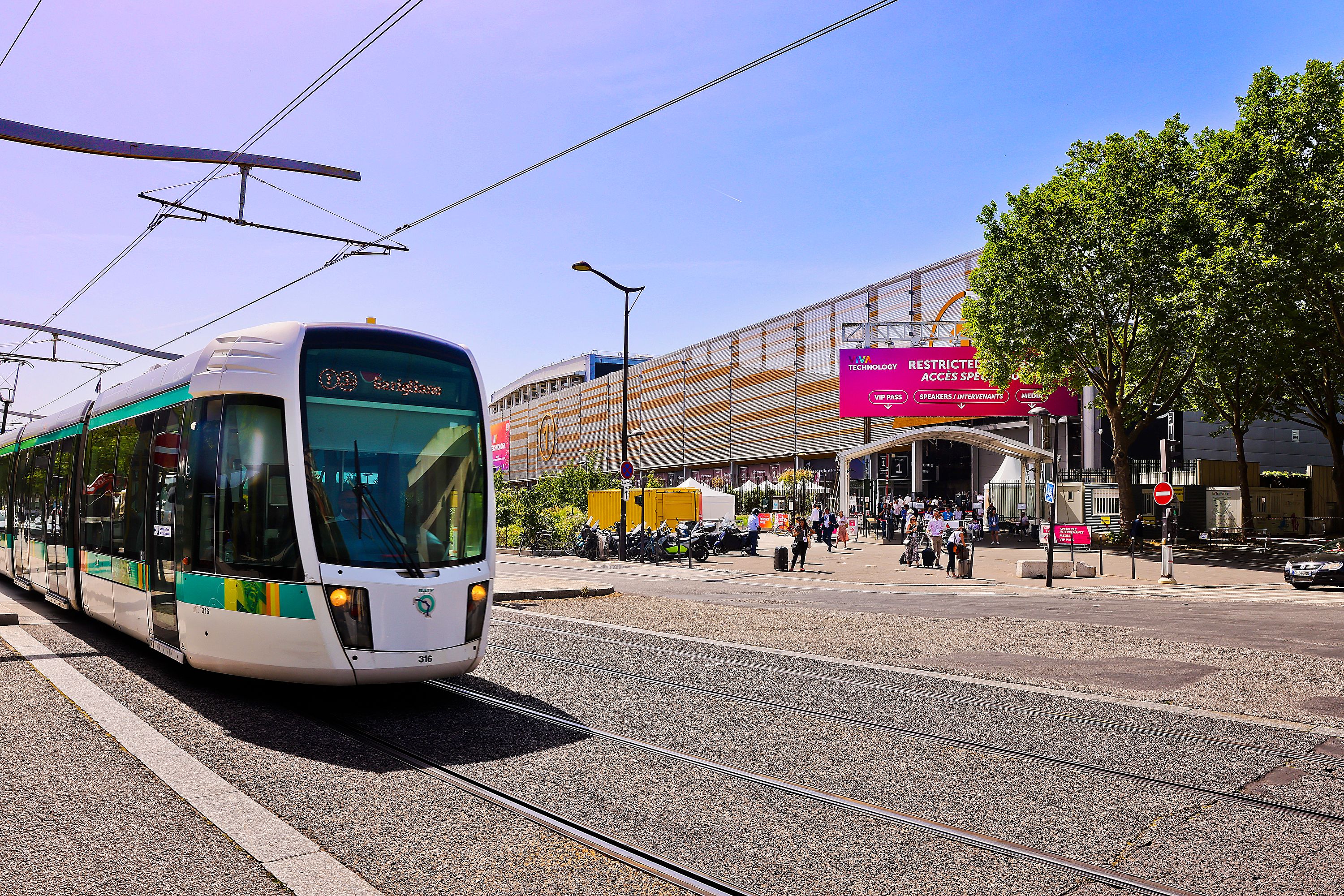 Tram in front of Porte de Versailles