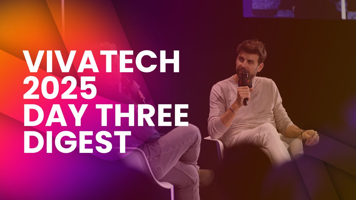 Gerard Pique with a microphone on stage at VivaTech