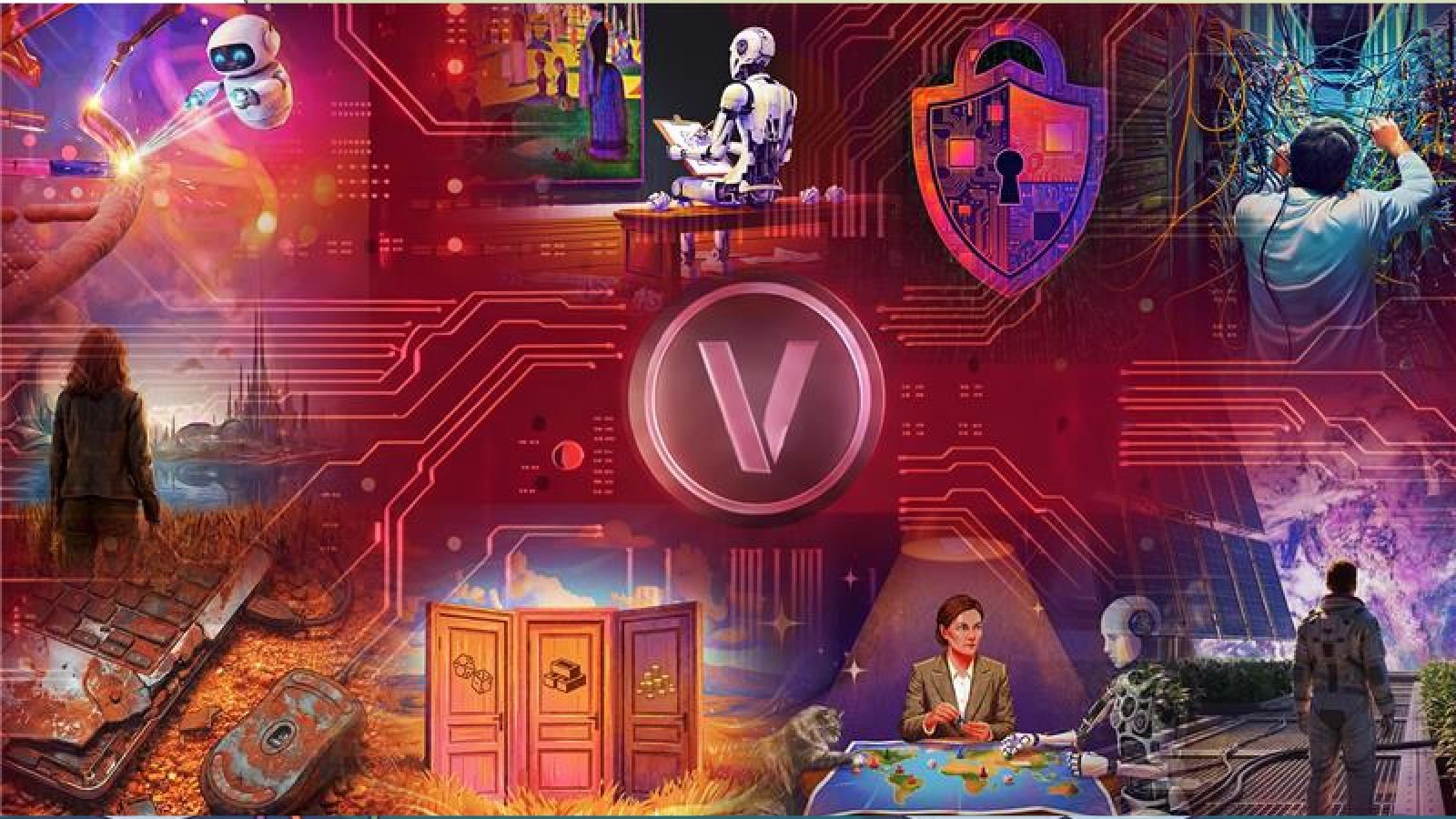 VivaTech Logo in the center of the image surrounded by graphics representing our 10 new themes 