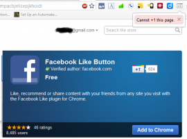 Cannot +1 facebook like button google chrome extension page on web store