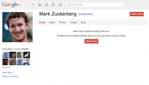 Facebook co-founder Mark Zuckerberg's google plus profile