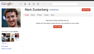 Facebook Co-founder Mark Zuckerberg's profile on Google+